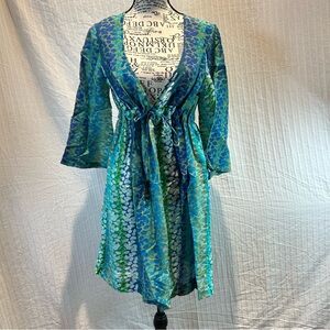Diane von Furstenberg Sz S Soleil Swim cotton/silk blue green cover-up Deep neck